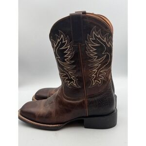 Rank 45 Mens Brown Leather Square Toe Western Cowboy Boots BBMP Size 10 EE Wide